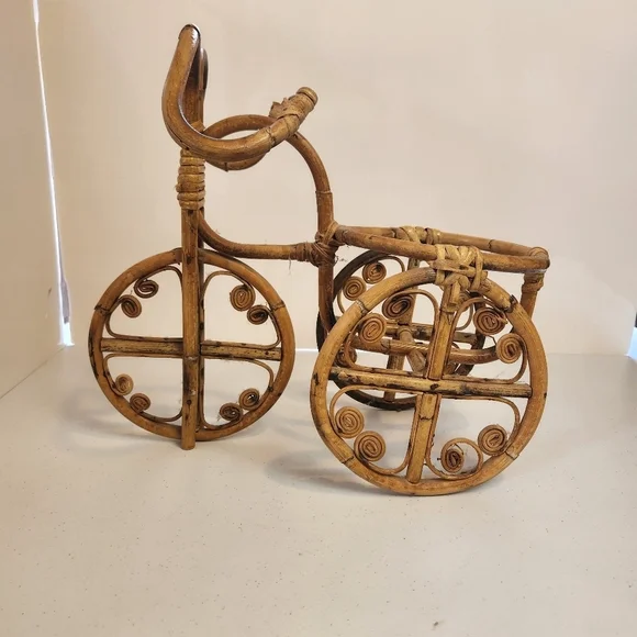 Vintage Bamboo Bicycle Planter 1970s Boho Rattan Bike Plant Pot Holder Decor 70s - Picture 4 of 6